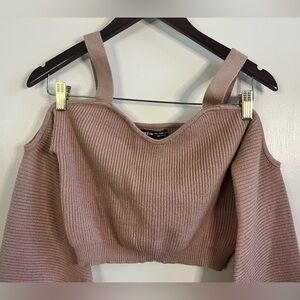 SHEIN Knitted Flared Sleeve Off the Shoulder Crop Top